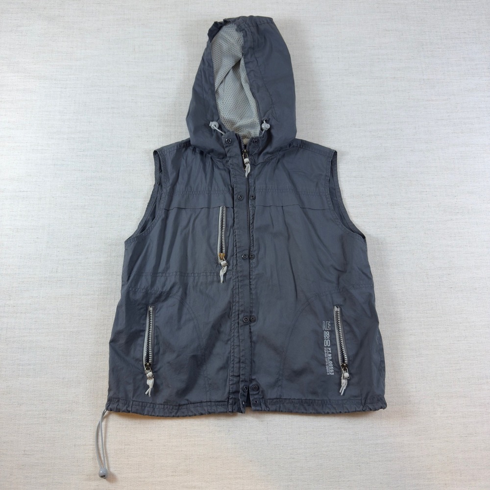 American Eagle Outfitters Hooded Utility Vest Gray Full Zip Mens Medium